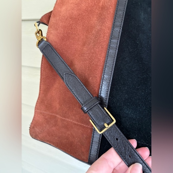 FOSSIL leather Carmen Tote Shopper Brown Black large purse crossbody option EUC - Picture 12 of 15